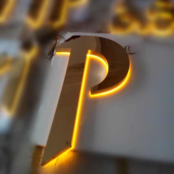 Custom Laser Cutting 3D Titanium LED Backlit Signage Stainless Steel Letter