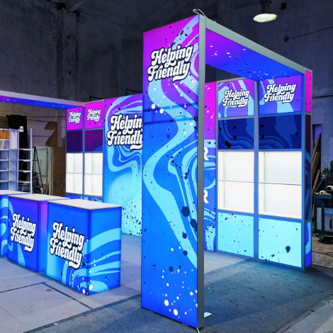 Aluminum customized double lit up banner exhibition floor advertising lightbox