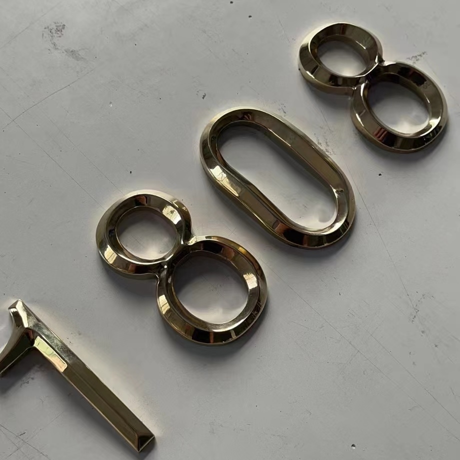 3D Integrated Engraved Brass Hotel Room Numbers Directional Metal Letter Signs 