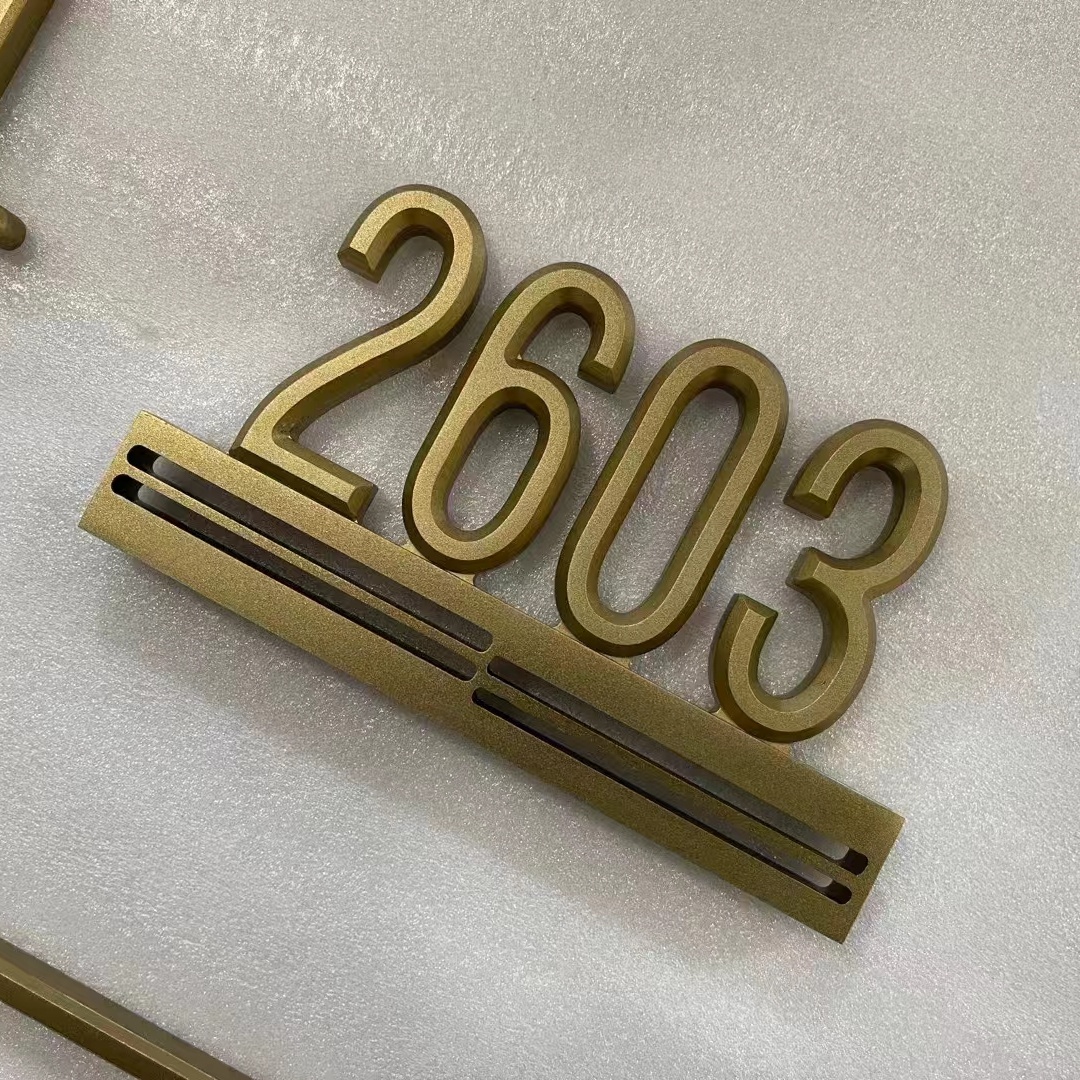 3D Integrated Engraved Brass Hotel Room Numbers Directional Metal Letter Signs 