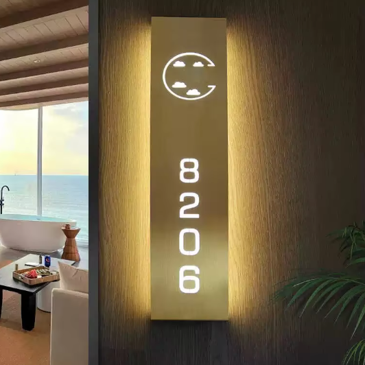 LED Room Number Plate Luxury Apartment Illuminated Acrylic Door Sign