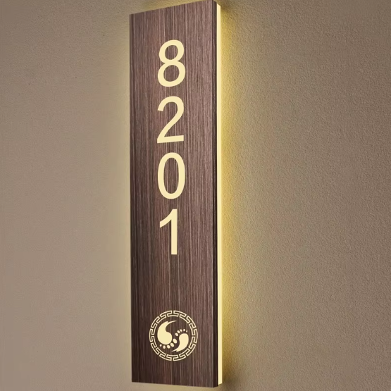 LED Room Number Plate Luxury Apartment Illuminated Acrylic Door Sign